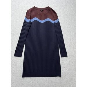 COS Sweater Dress Womens XS Blue Colorblock Ribbed Wool Long Sleeve Knit